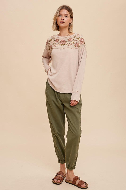 Thermal Embroidered Yoke Top