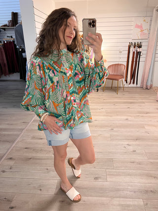 Printed Bubble Sleeve Top