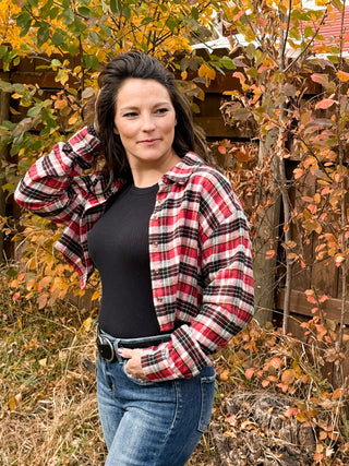 Cropped Plaid Button Down Top