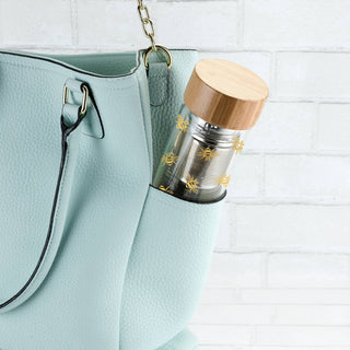 Insulated Glass Travel Mug w/ Tea Infuser - Bee