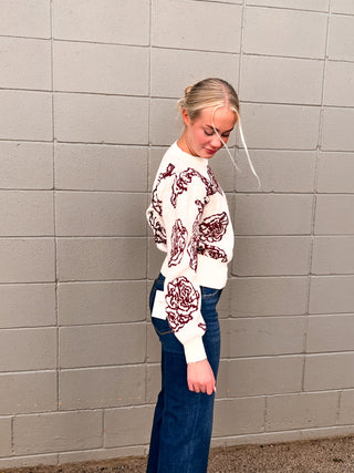 Elegant Flower Pattern Knit Sweater