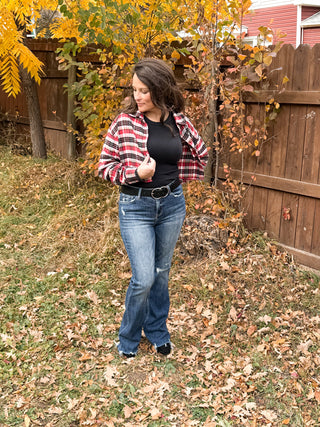 Cropped Plaid Button Down Top