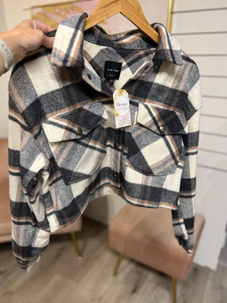 Plaid Cropped Button Down Shacket