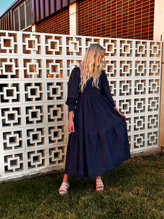 Square Neck Smocked Eyelet Maxi Dress