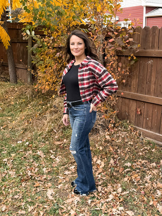 Cropped Plaid Button Down Top