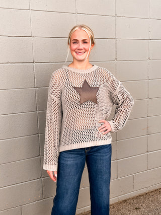 Star Crochet Long Sleeve Sweater