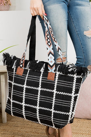 Aztec Pattern Strap Checked Pattern Bag