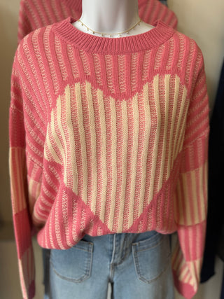 Contrast Knit Heart Sweater