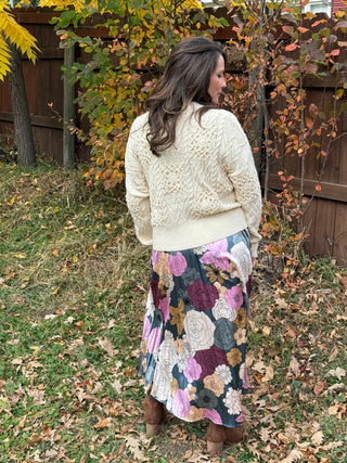 Floral Crochet Embroidered Checker Knit Sweater