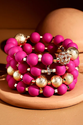 Colorful Wood & Metal Beaded Stretch Bracelet