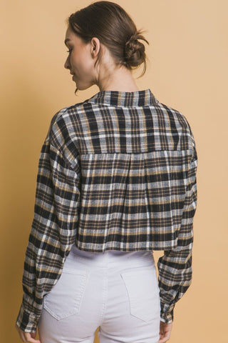 Cropped Plaid Button Down Top