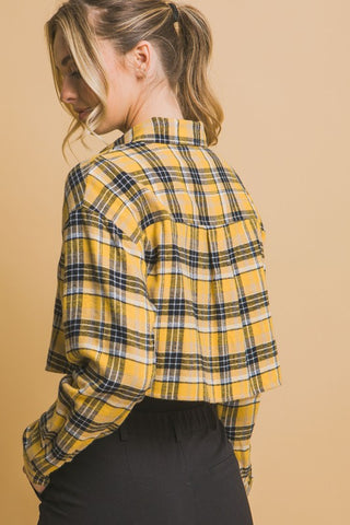 Cropped Plaid Button Down Top