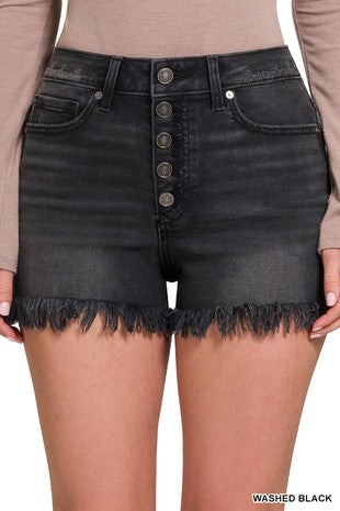 Frayed hem Button Fly Shorts