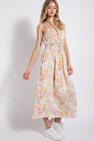 Floral Tie Strap Smocked Waist Dress