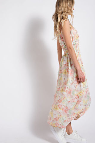 Floral Tie Strap Smocked Waist Dress