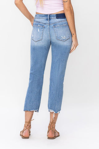 Mid Rise Crop Straight Jeans by Vervet