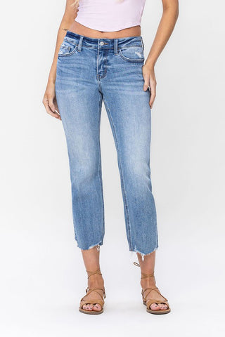 Mid Rise Crop Straight Jeans by Vervet