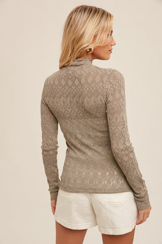 Mock Neck Pointelle Knit Top