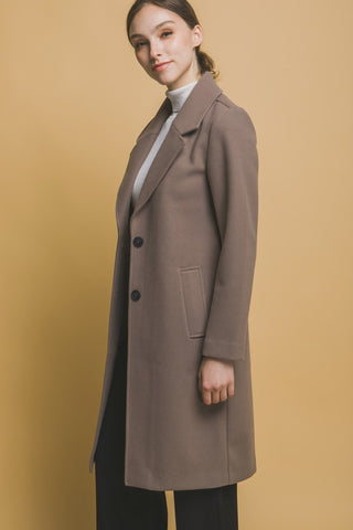 Notched Lapel Long Sleeve Buttoned Coat