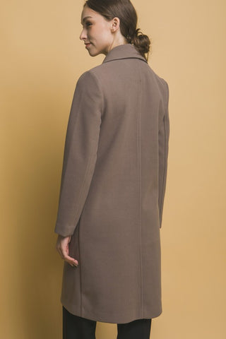 Notched Lapel Long Sleeve Buttoned Coat