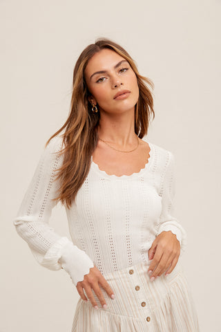 Scalloped Edge Pointelle Knit Top