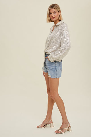 Sequin Button Up Shirt