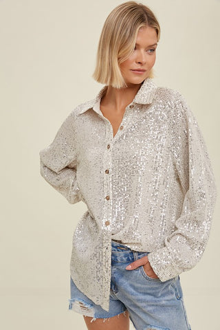 Sequin Button Up Shirt