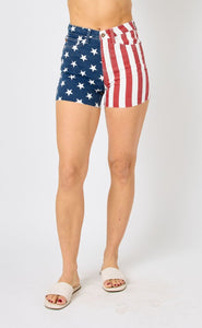 Stars and Stripes High Waist Fray Hem Shorts - Judy Blue