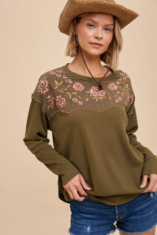 Thermal Embroidered Yoke Top