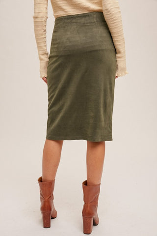 Twist Detailed Suede Midi Skirt