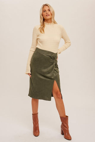 Twist Detailed Suede Midi Skirt