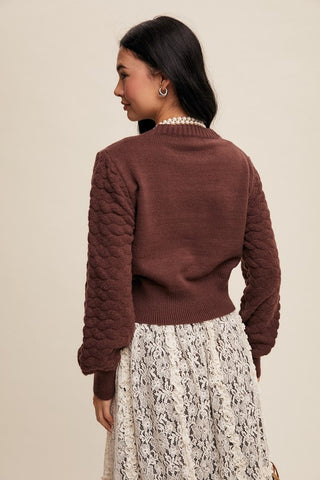 Textured Balloon Copped Knit Sweater