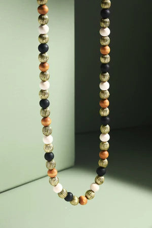 Wood & Steel Beaded Necklace