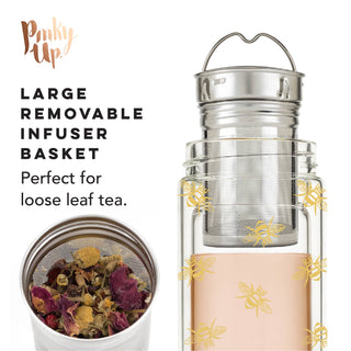 Insulated Glass Travel Mug w/ Tea Infuser - Bee