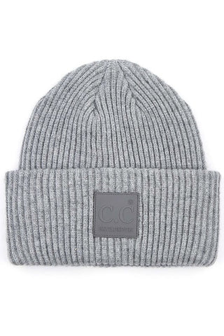 C.C Solid Ribbed Knit Beanie with C.C Rubber Patch